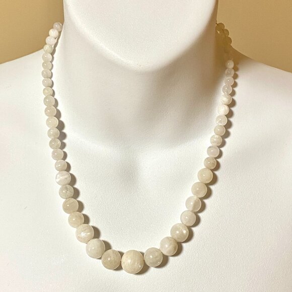 Genuine White Moonstone Graduated Bead Necklace,Classic Gemstone Beaded Necklace - Picture 3 of 17